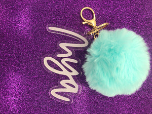 Clear Name Tag with Puff Ball